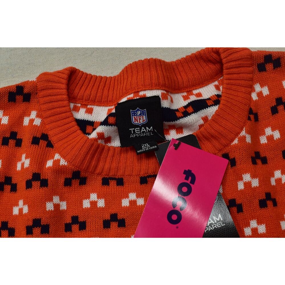 FOCO NFL Denver Broncos Men's 2XL Ugly Christmas Sweater Orange Navy Blue New - Picture 7 of 8